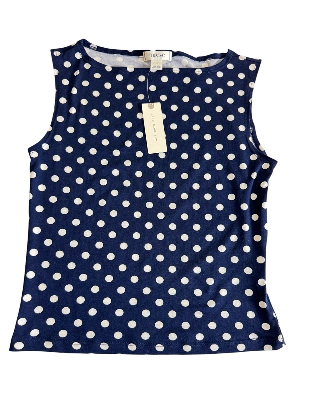 Maeve Blue x White Polkadot Boat Neck Tank Size XS NWT